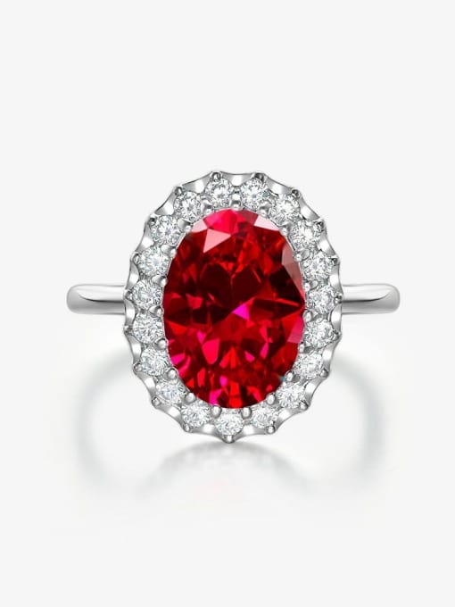 Red [R 0320] 925 Sterling Silver High Carbon Diamond Pink Oval Dainty Solitaire Ring